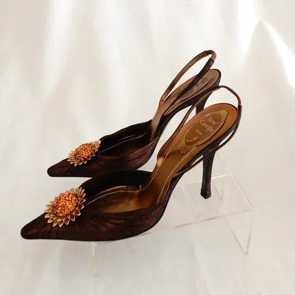 Rene' Caovilla Venezia Dark Bronze Metallic Slingbacks ($1300 Original Retail)